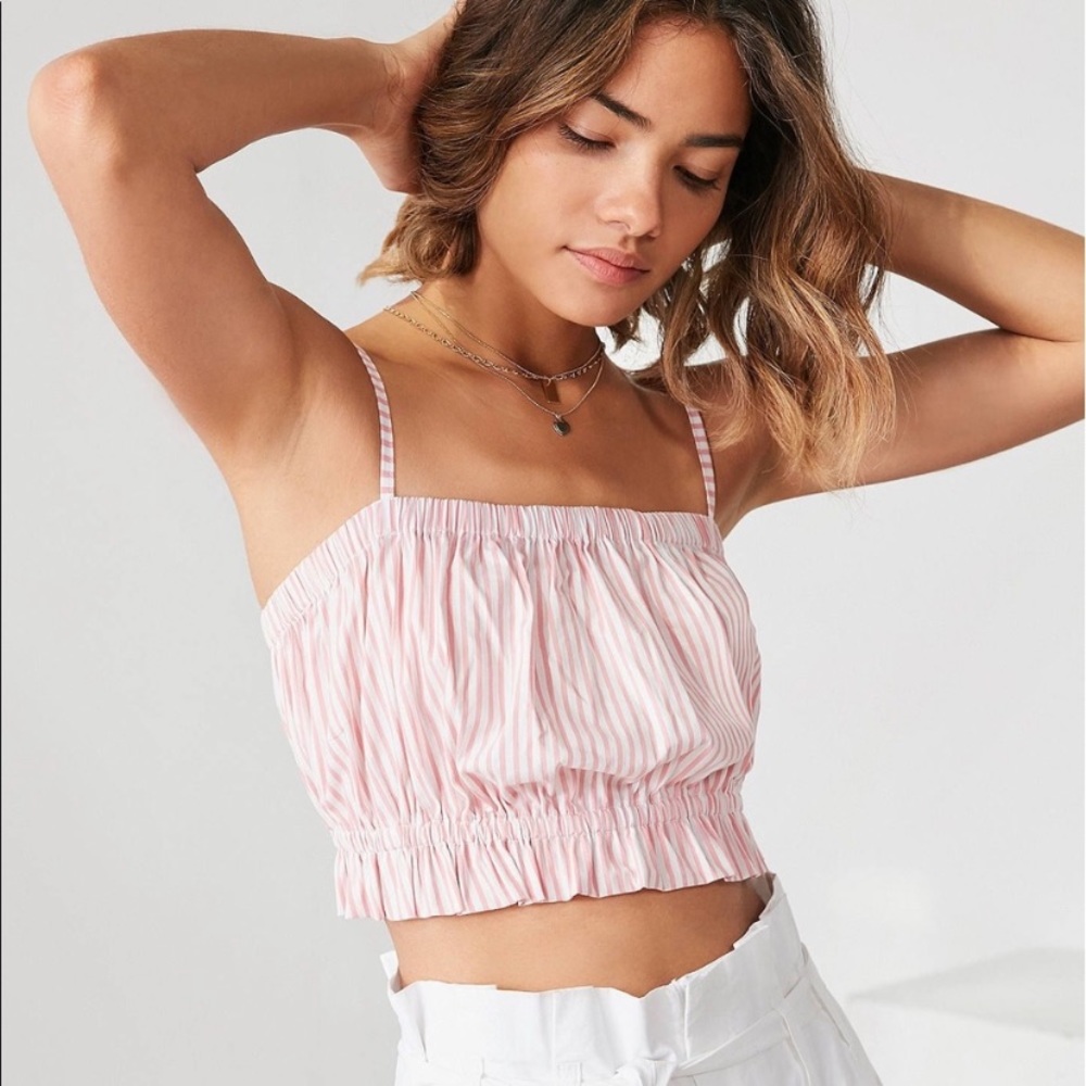 Urban Outfitters Pink Striped Ruffle Crop Top